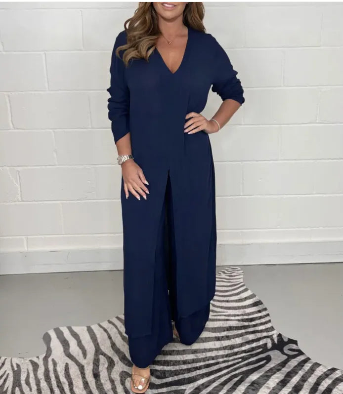Women's Split Long Top & Trousers Set
