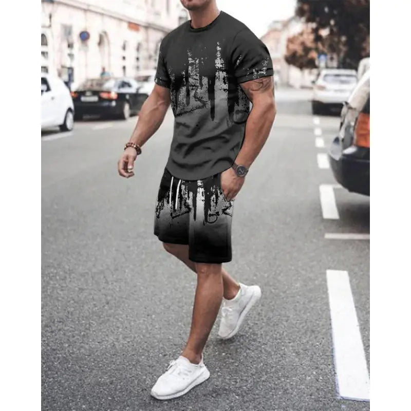 Men's Plus Size Summer Tracksuit Set - T-Shirt & Shorts