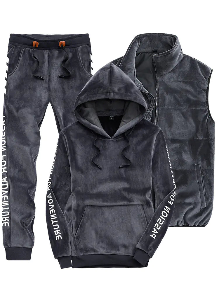 Velvet 3-Piece Set for Men - Casual Hoodie & Pants