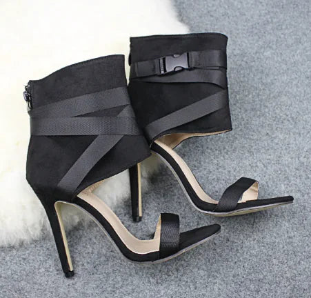 Open Toe Woven Buckle Stiletto Heels