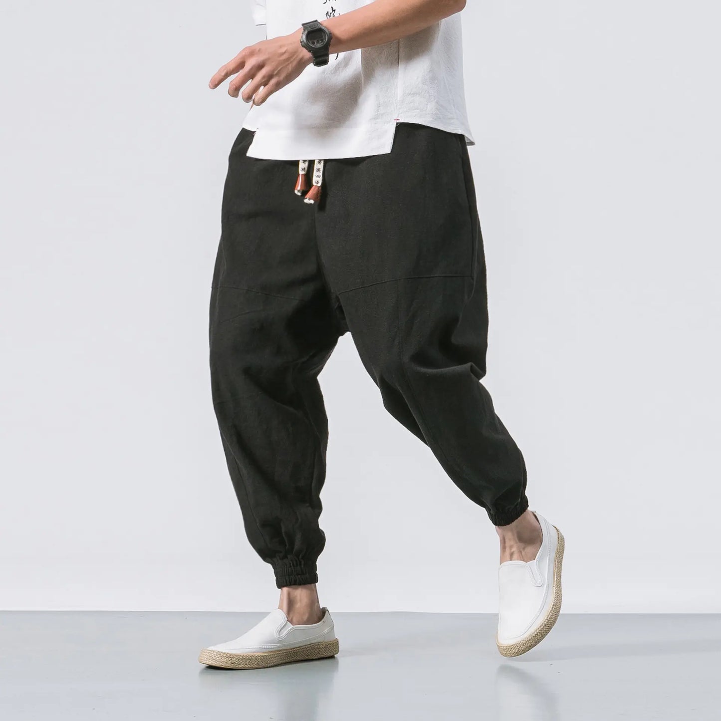 Men's Japanese Loose Cotton-Linen Trousers
