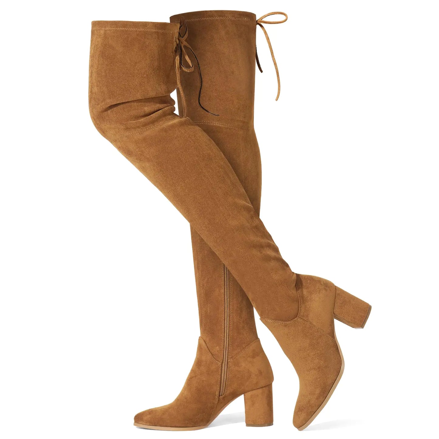 SUEDI Womens Over The Knee Boots Thigh High Boots Block Heel Suede Long Boots Pointed Toe Tall Boots for Women Camel Size 9