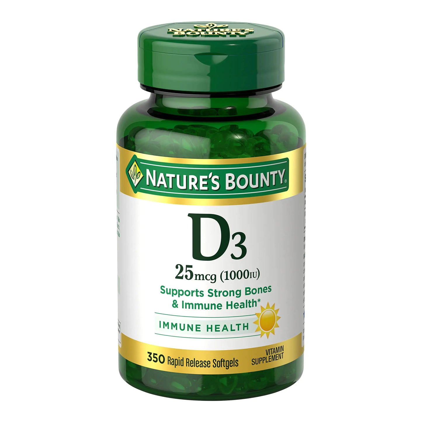 Natures Bounty Vitamin D3 1000 IU Softgels Immune Support Promotes Healthy Bones 350 Ct