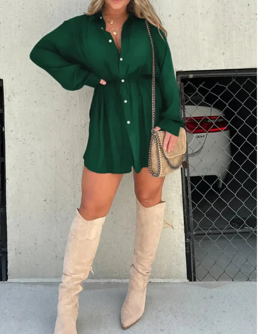 Fashionable Long Sleeve Romper Shirt Suit (One Piece)