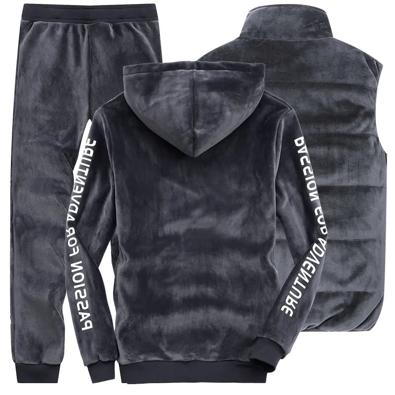 Velvet 3-Piece Set for Men - Casual Hoodie & Pants