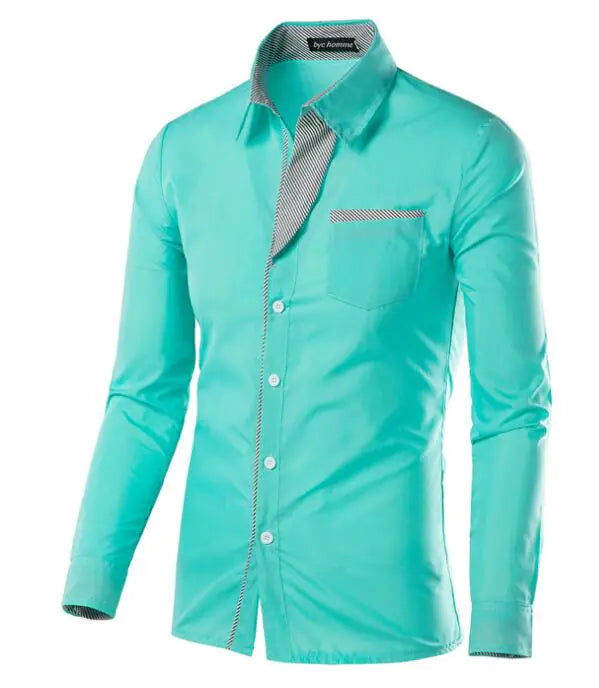 Male Fashion Shirts Full Sleeve Stripe Shirt Men Slim Fit Design Formal Dress Shirts 14 Colors Size M-4XL