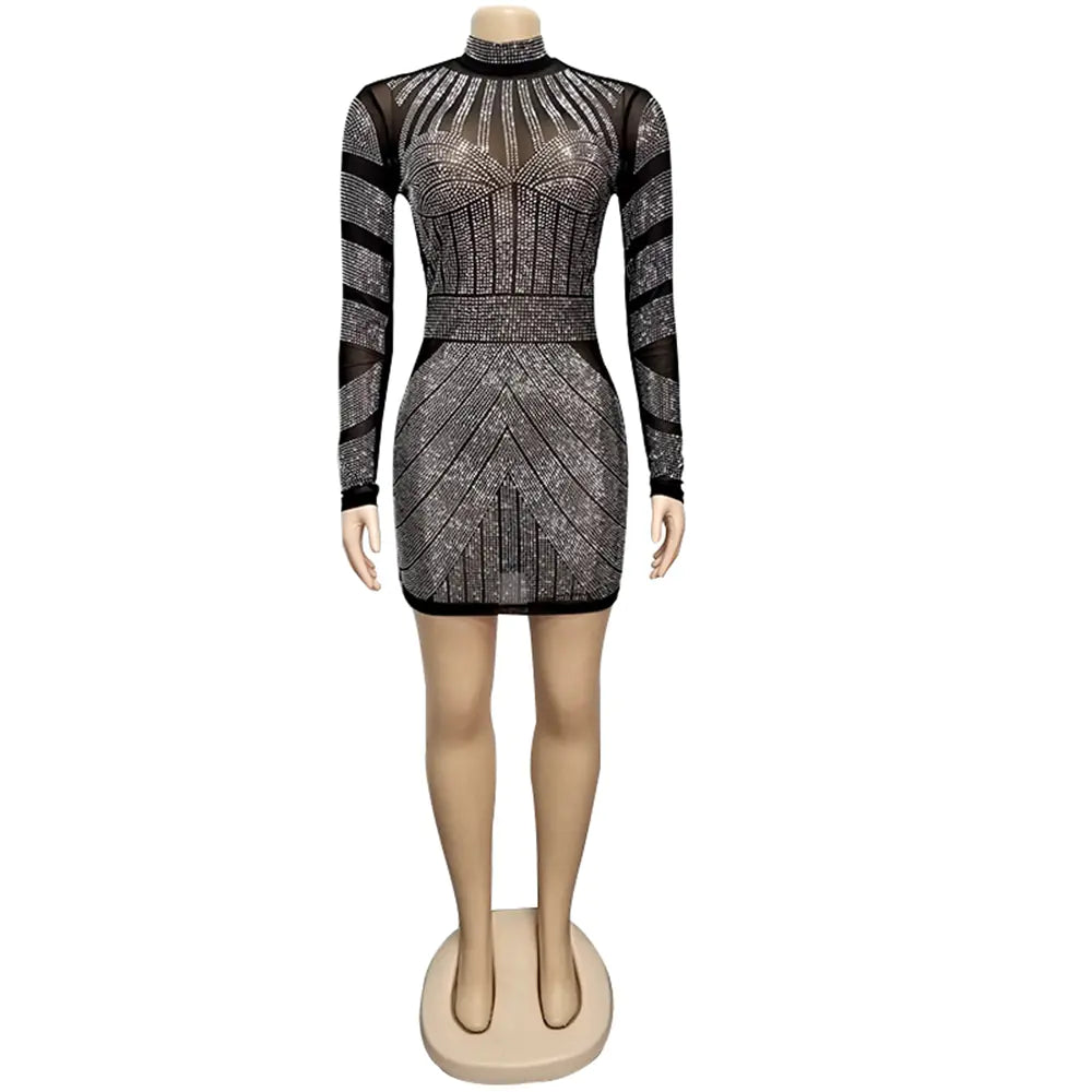 Fashion Rhinestone Club Dress for Women (Model HL3201)