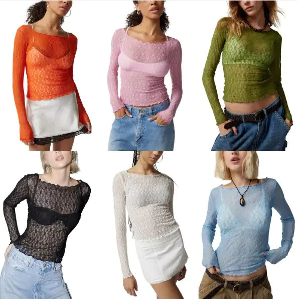 Women's Lace Mesh Wavy Top