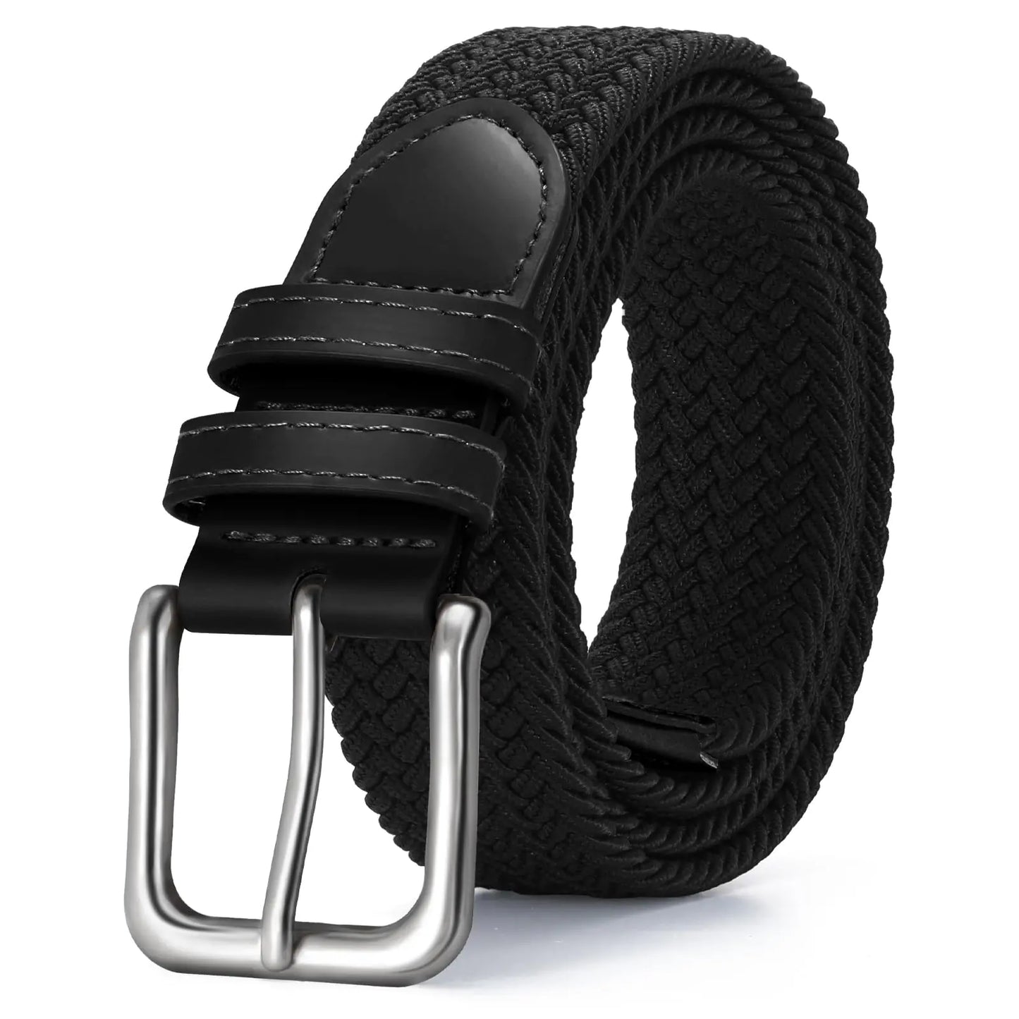Stretch Belt for Men Braided Elastic Belts Woven Golf Belts for Jeans (Black)
