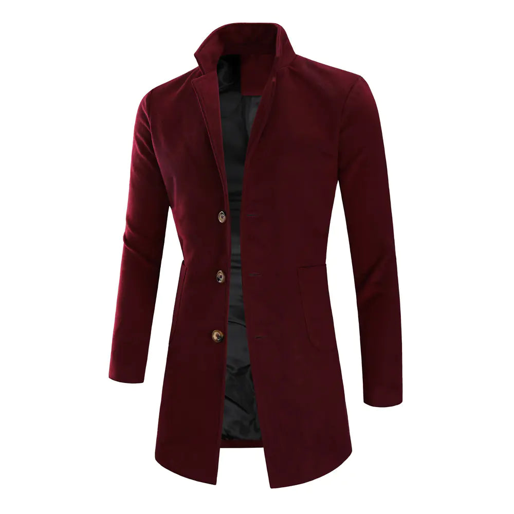 Men's Mid-Length Solid Color Trench Coat