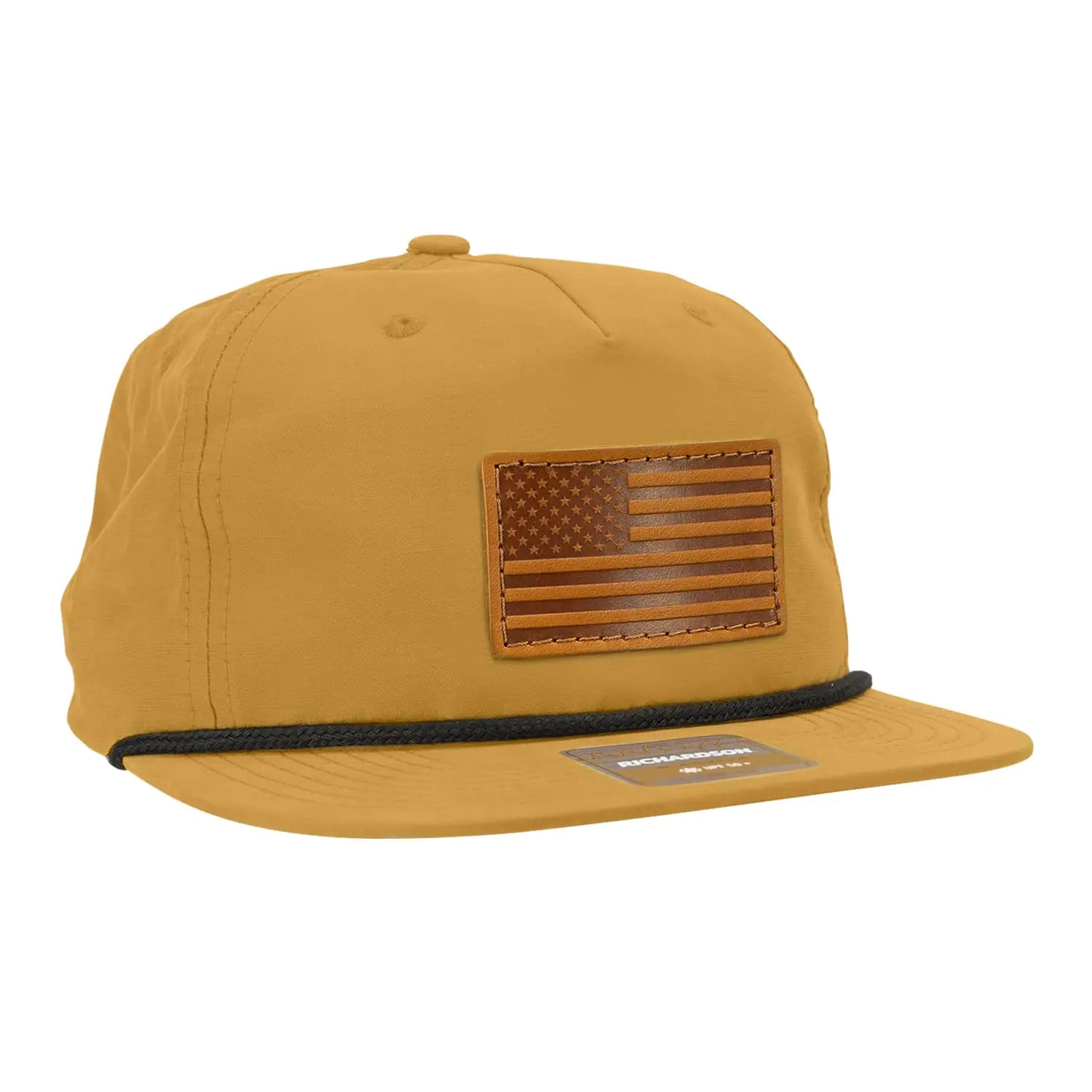 American Flag Hats for Men Leather Patch Hats | USA Flag Hat Trucker Hat Gifts for Dad | Richardson 256 Rope Hats Laser Engraved Machine-Stitched Snapback Adjustable (Yellow)