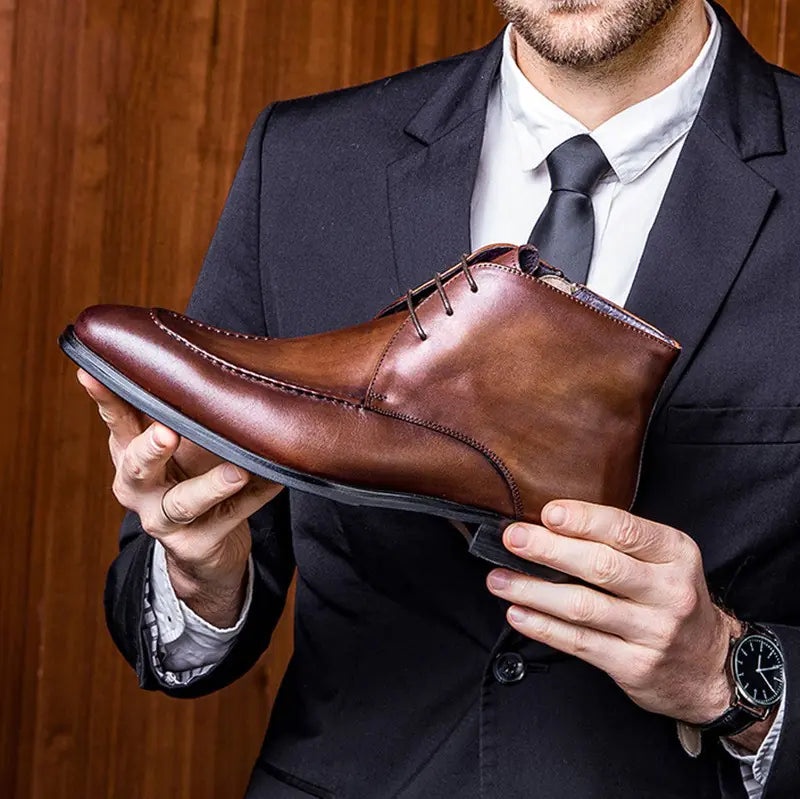 High-End Retro Plain Short Boots for Men