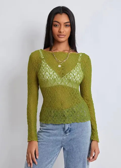 Women's Lace Mesh Wavy Top