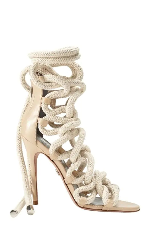 MissHeel Rope Heels for Women Lace Up Gladiator Heels Sexy Stiletto High Heel Sandals Zipper Strappy Heels White Size 11