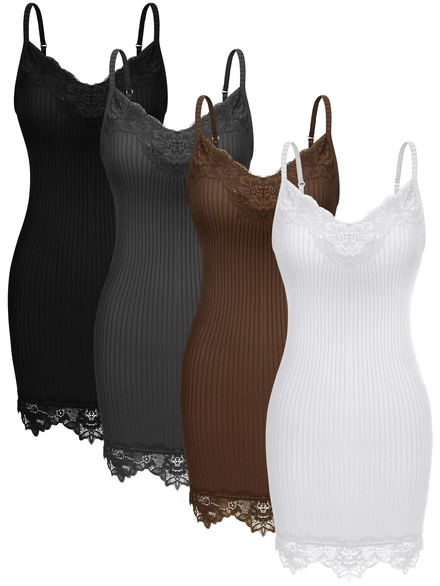 Fourluoo 4 Pcs Womens Long Tank Tops Lace Camisole Tank Top Lace Tank Tops for Women Lace Patchwork Tops (L)