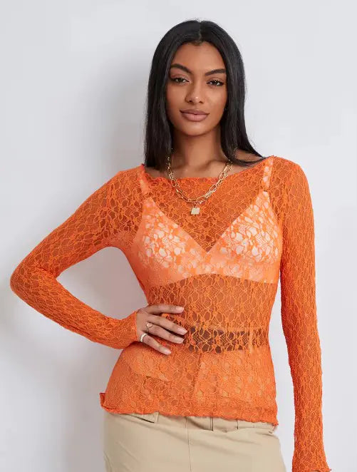 Women's Lace Mesh Wavy Top