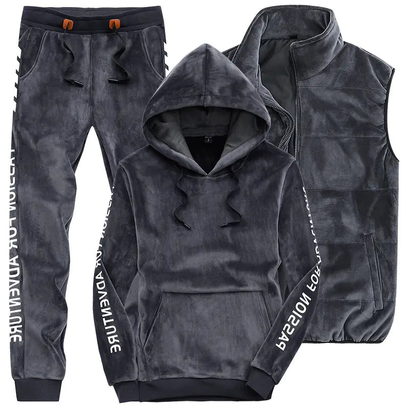 Velvet 3-Piece Set for Men - Casual Hoodie & Pants