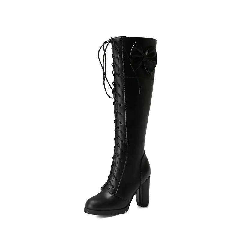 Lolita Bow Lace-up High Heel Knight Boots