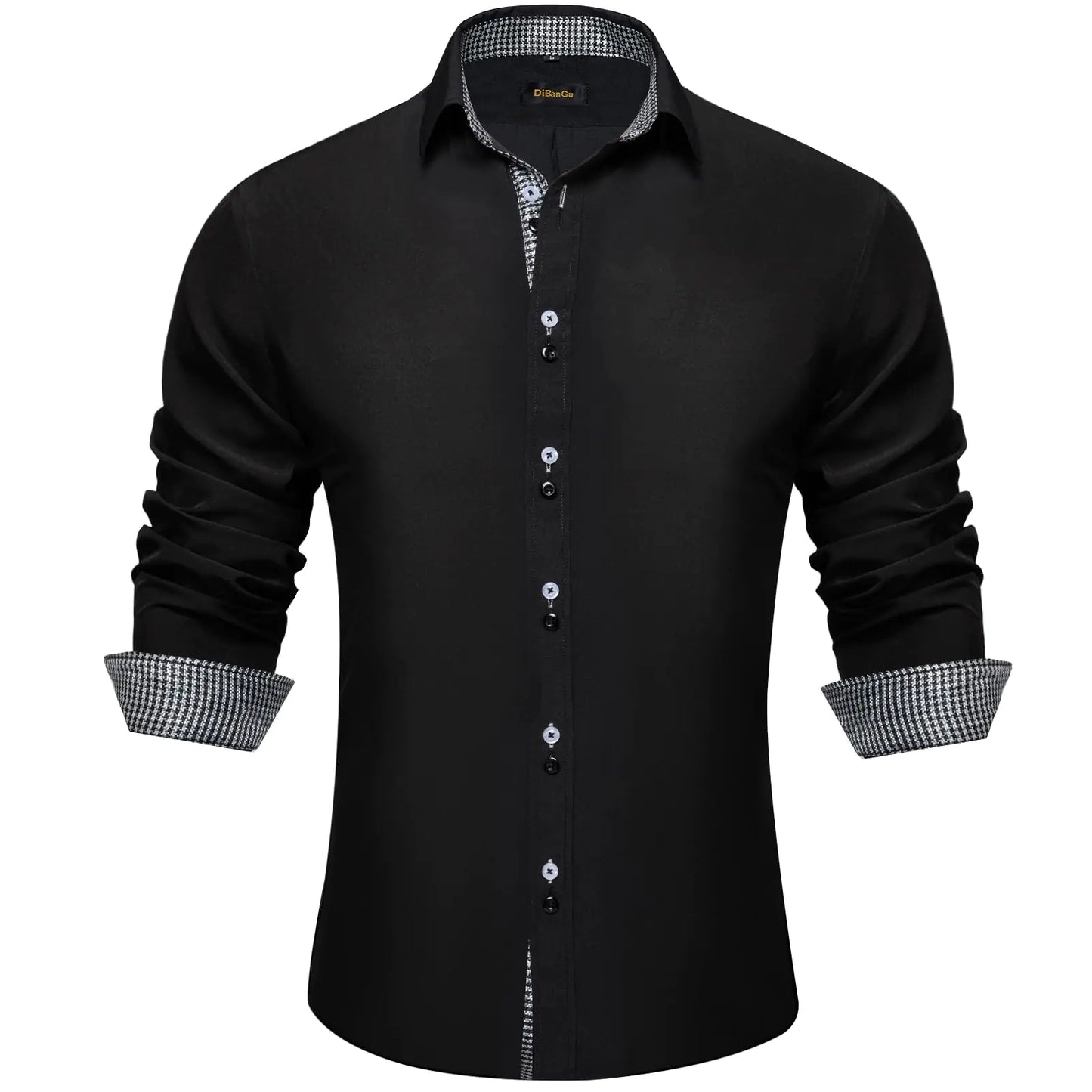 DiBanGu Mens Black Shirts Casual Cotton Long Sleeve Regular Fit Dress Shirts for Men FormalBlack White Plaid