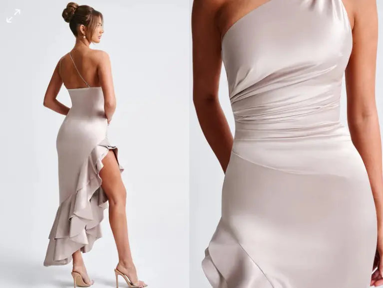 Slim Sloping Shoulder Backless Dress