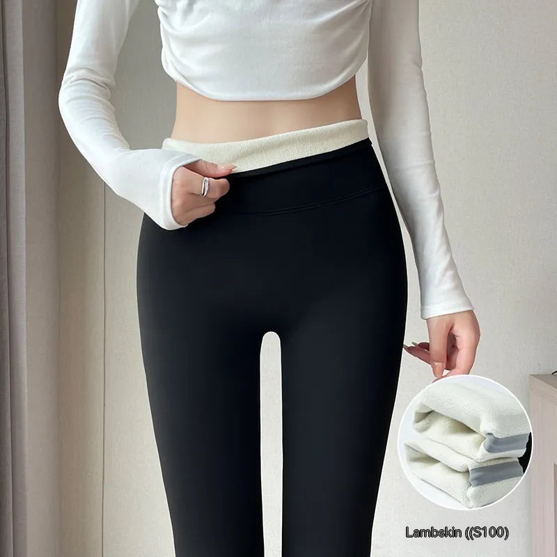 Fleece-lined Thick High Waist Hip Lift Leggings For Women