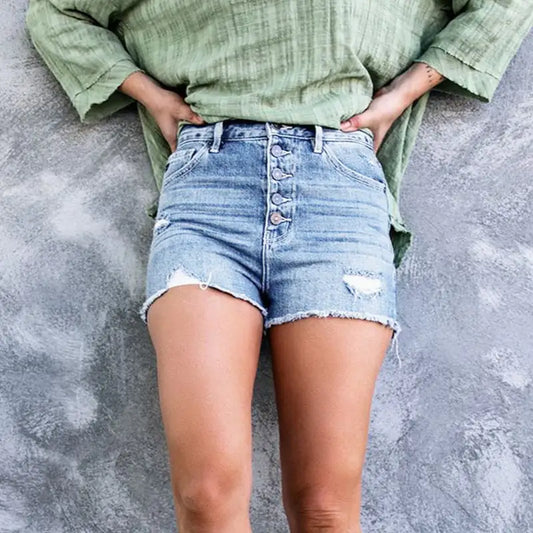 Stylish Shredded Stretch Denim Shorts for Women