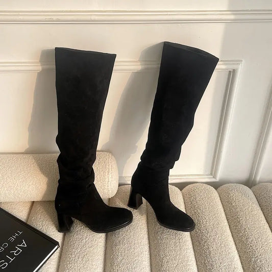 Chunky Heel High Boots for a Slimming Look