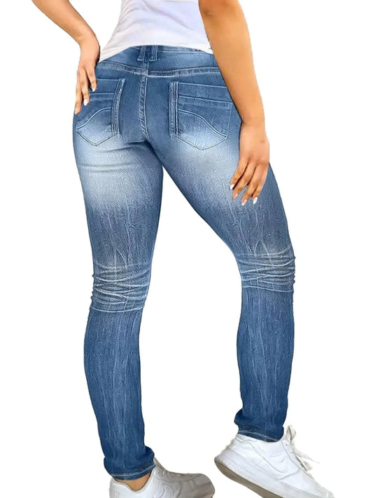 Flamingals Womens Butt Lifting Straight Leg Jeans Stretchy Ripped Curvy Denim Jeans Light Blue S