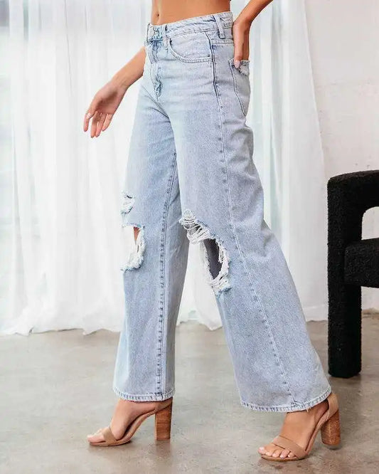 Ripped Straight Leg Jeans