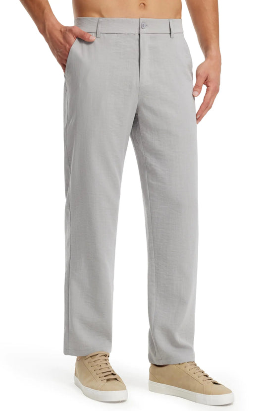 Libin Mens Imitation Linen Pants Beach Pants Lightweight Pants Casual Lounge Travel Pants Light Gray 34W x 30L