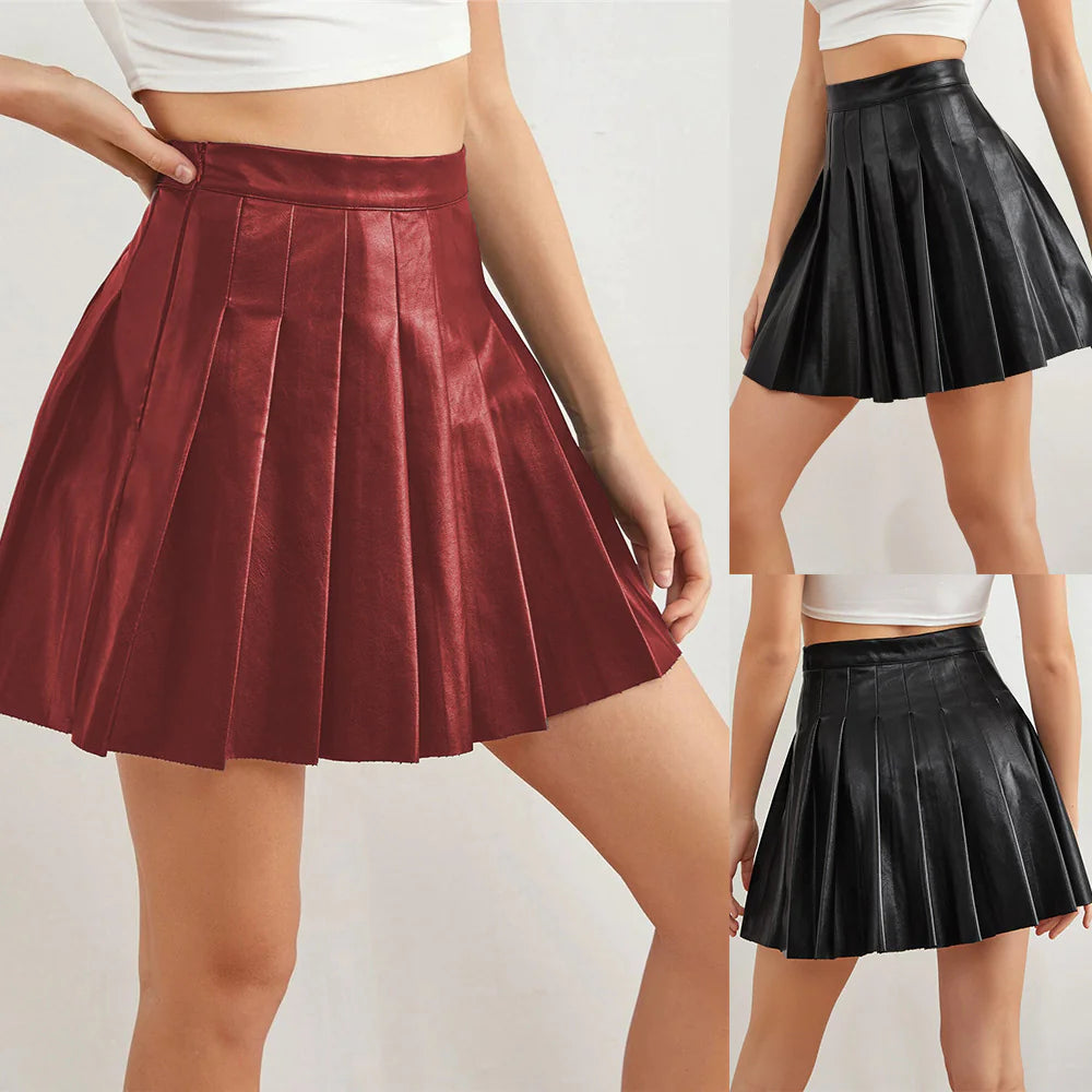 Luxe Pleated PU Leather Skirt