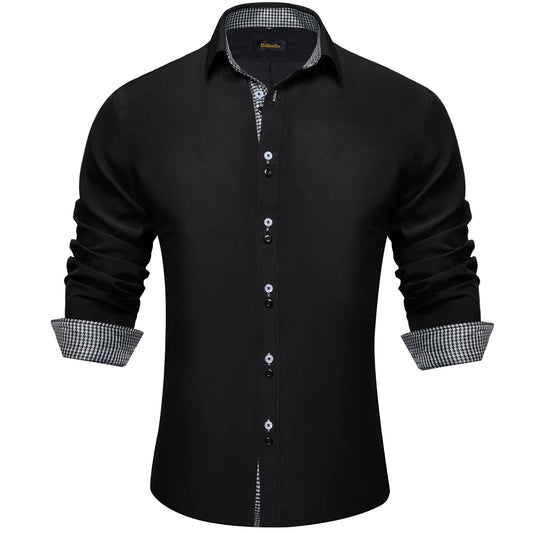 DiBanGu Mens Black Shirts Casual Cotton Long Sleeve Regular Fit Dress Shirts for Men FormalBlack White Plaid
