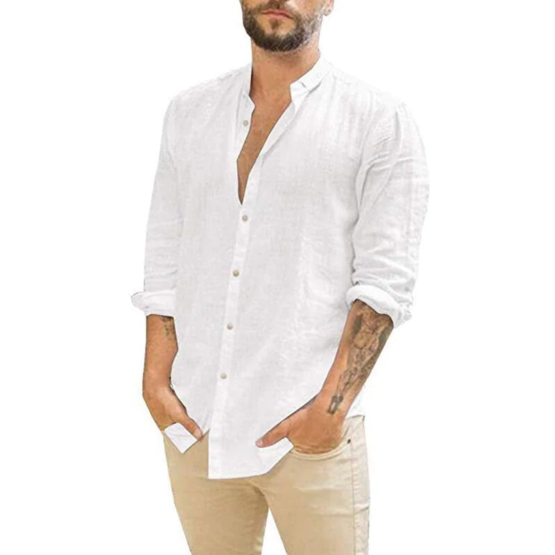 Hot style solid color stand-up collar shirt