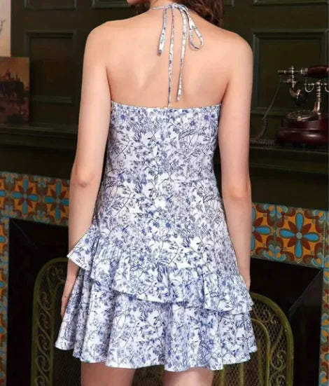 Floral Flounce Lace-Up Dress
