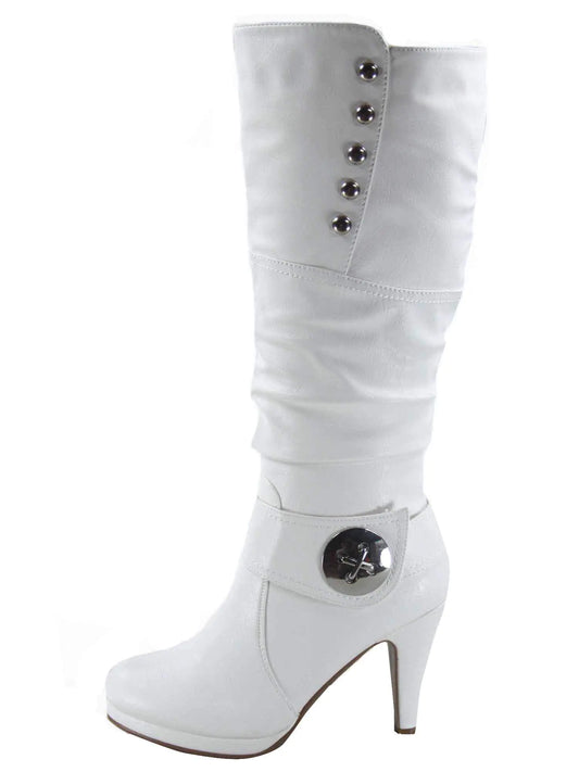 FZ-Win-45 Womens Fashion Round Toe High Heel Platform Zipper Knee High Boots (7 B(M) US White)