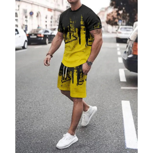 Men's Plus Size Summer Tracksuit Set - T-Shirt & Shorts