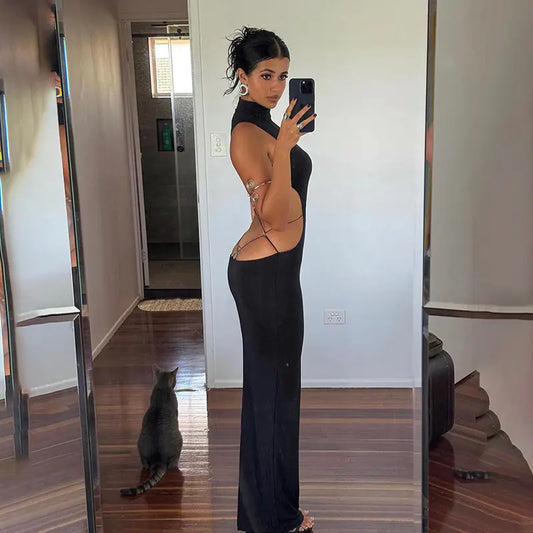 Backless Bandage Bodycon Maxi Dress for Women Y2K