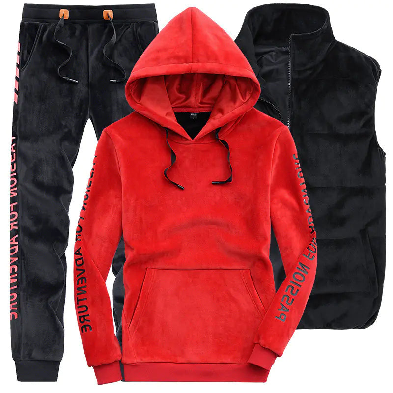 Velvet 3-Piece Set for Men - Casual Hoodie & Pants