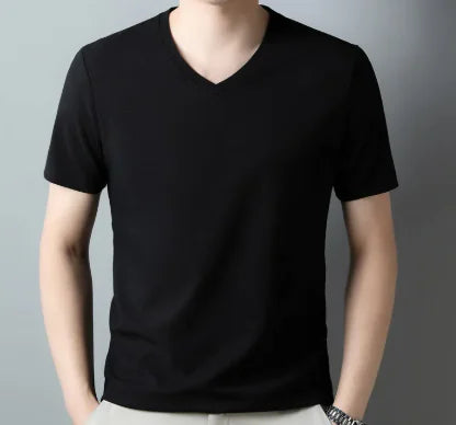 Men's Thin Casual Solid Color And V-neck T-shirt