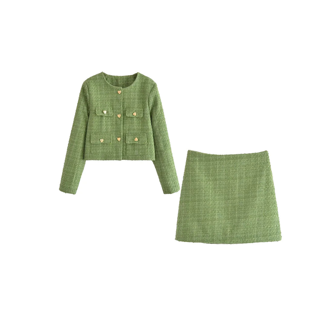 Women's Woolen Skirt Jacket Coat Set