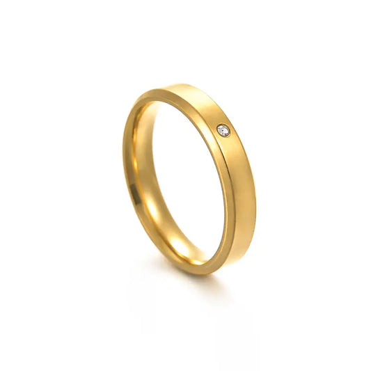 Double Beveled Gold Plated Stainless Steel Ring with Zirconia