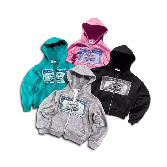 Loose Archaic Personality American Printed Hooded Long Sleeve Pullover Pocket Sweatshirt
