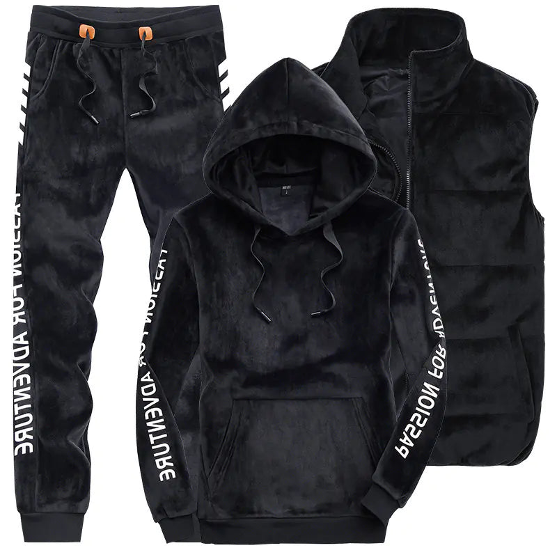 Velvet 3-Piece Set for Men - Casual Hoodie & Pants