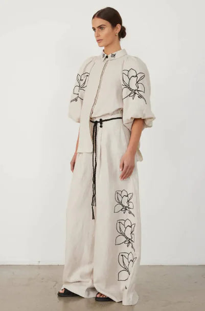 European & American Spring/Summer Cotton-Linen Printed Wide-Leg Pants Suit