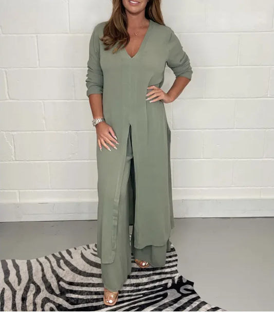 Women's Split Long Top & Trousers Set