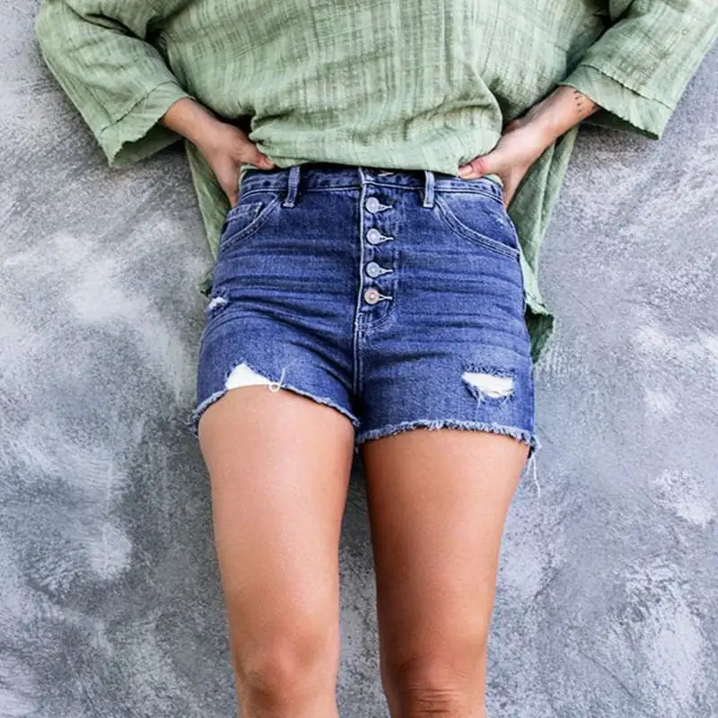 Stylish Shredded Stretch Denim Shorts for Women