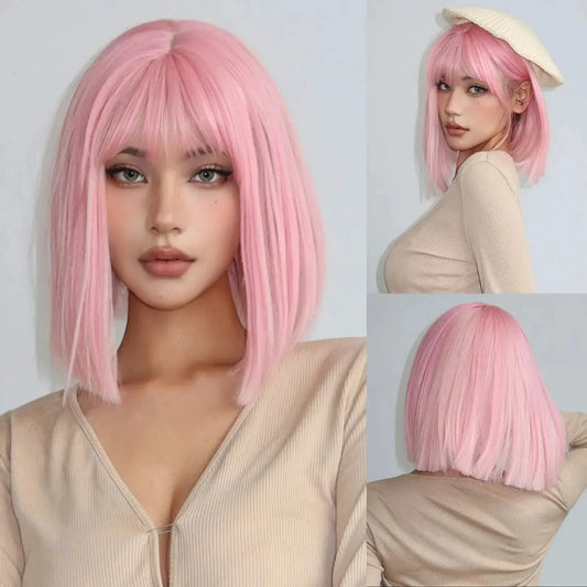 Qi Bangs Short Straight Hair Bob Wig for Festivals