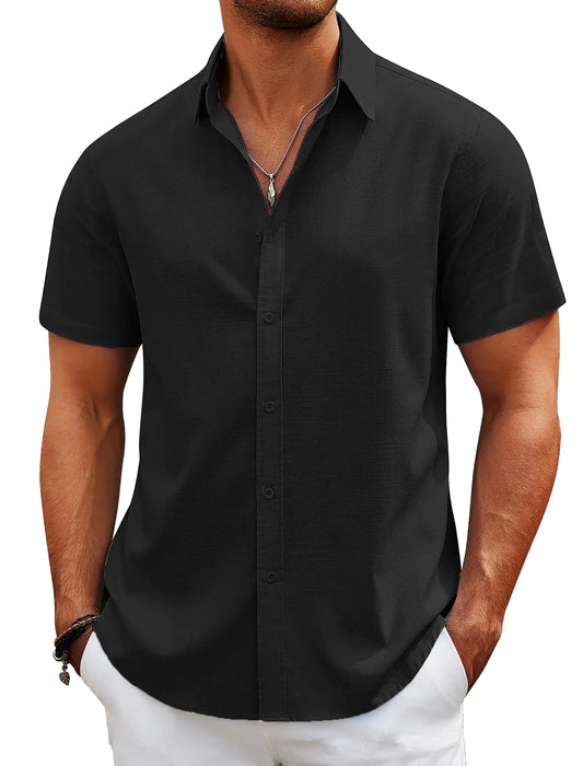 COOFANDY Beach Shirts for Men Casual Summer Shirts Short Sleeve Button Down Shirt Untucked Shirt A-Black