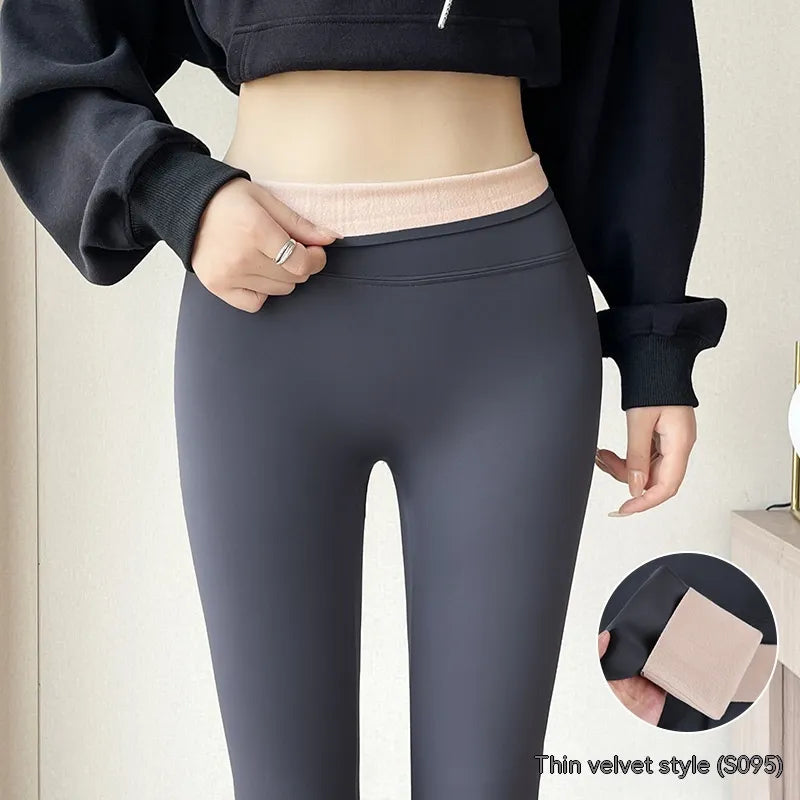 Fleece-lined Thick High Waist Hip Lift Leggings For Women