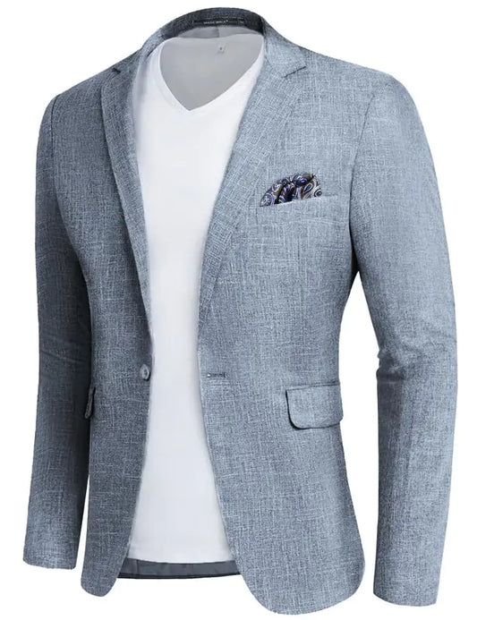 MAGE MALE Mens Slim Fit Blazer Jackets Suit One Button Lightweight Sport Coats Casual Blazer Denim Blue